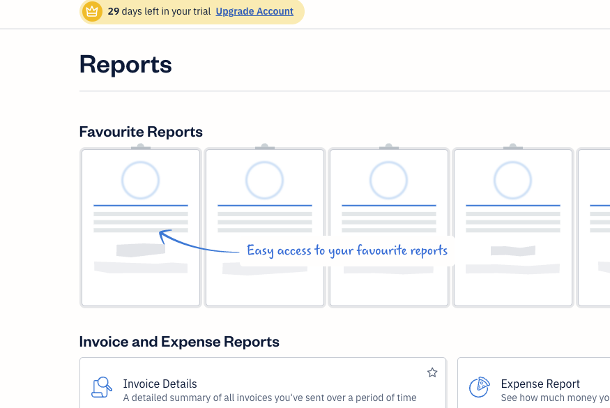 FreshBooks reports list captured during a CacheMonk trial walkthrough on May 10, 2026.