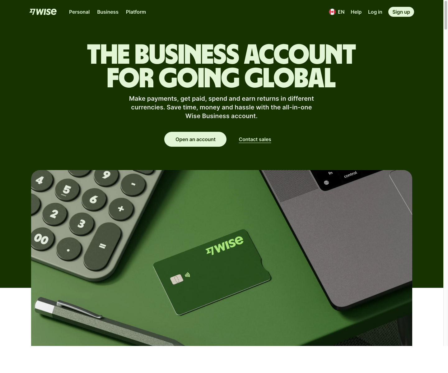 Wise Business Canada page captured May 10, 2026.